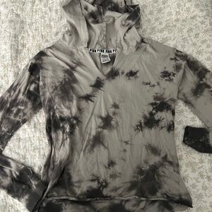 Victoria's Secret Black and Gray Tie-Dye Hoodie